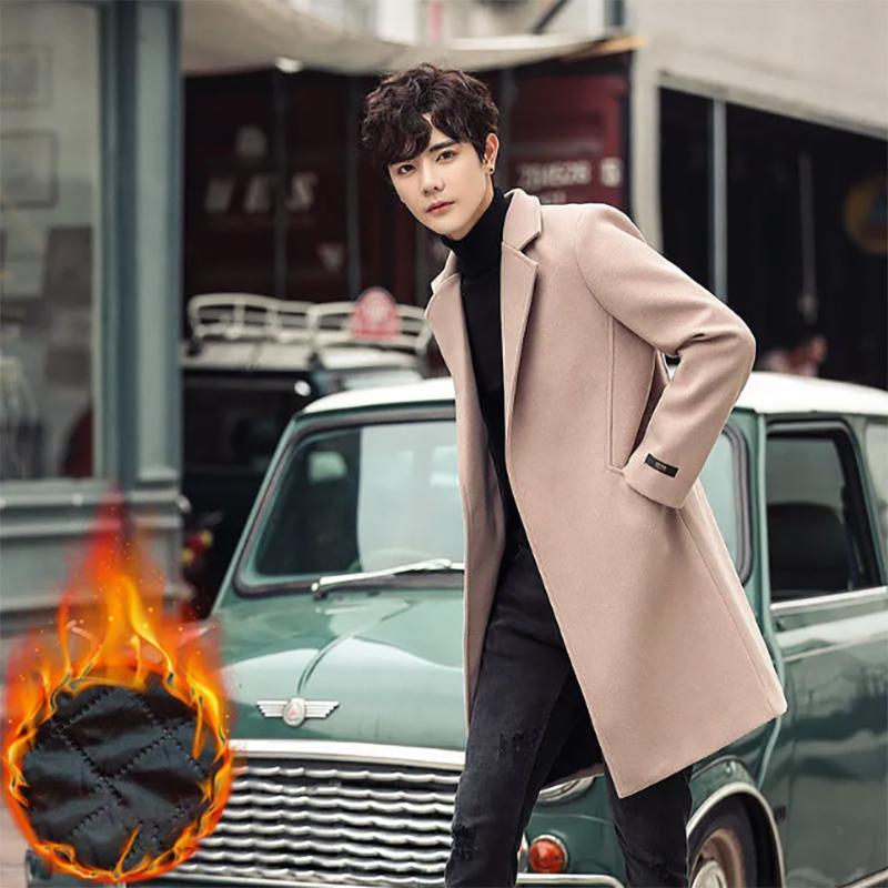 Autumn and Winter Slim Mid-length Windbreaker Men's Plus Cotton Thick Coat Men's Jacket