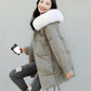 Women's Solid Color Down Jacket Mid-length Korean Loose Thick Coat Warm Cotton Coat Big Fur Collar Winter Clothes Quilted Coat