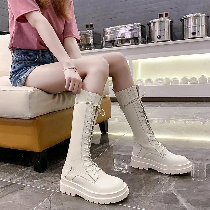 Thick-soled Stretch Boots Women's Shoes Women's Inner Height But Knee Martin Boots High Boots Non-slip Boots