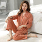 Women's Spring Cotton Pajamas Set Long Sleeve Loose Korean Heart Printing Casual Sweet Home Wear Two Piece Set Lapel Collar Button Sleeping Suit