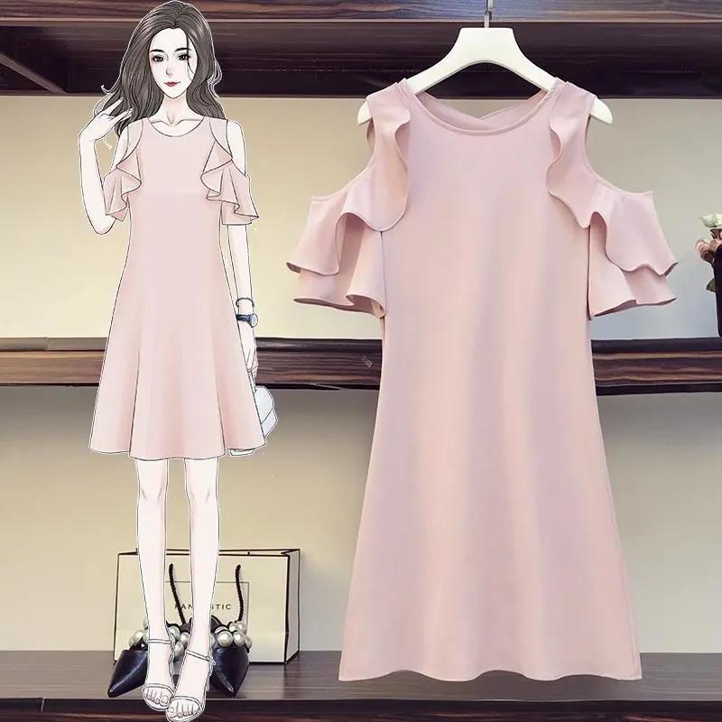 French Temperament Off-shoulder Round Neck Dress Sweet and Lovely Women's Mid-length Strapless Ruffle Dress Fabric Is Light and Breathable