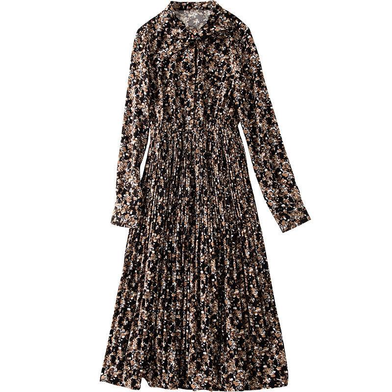 Chiffon Floral Dress Female Spring Summer French Retro Waist Pleated Skirt All-match Dinner Dress