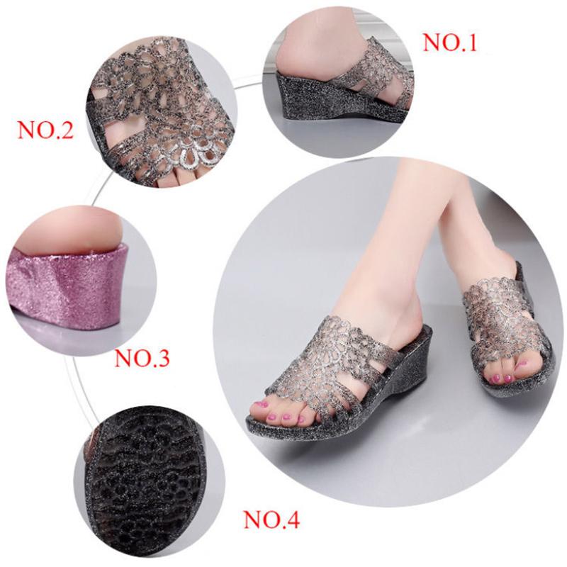 Ladies Summer Thick-soled Sandals and Slippers All-match Seaside Beach Shoes Fashion High-heeled Outer Wear Household One-word Slippers