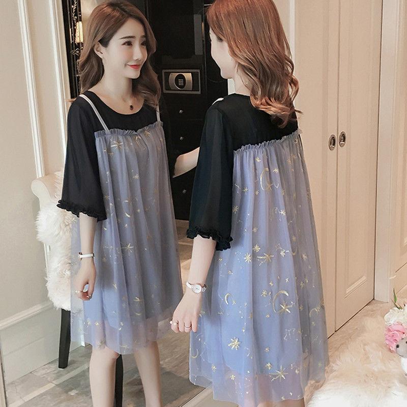 Summer Dress Chiffon Gauze Plus Sequins Fake Two-piece Small Girl Dress