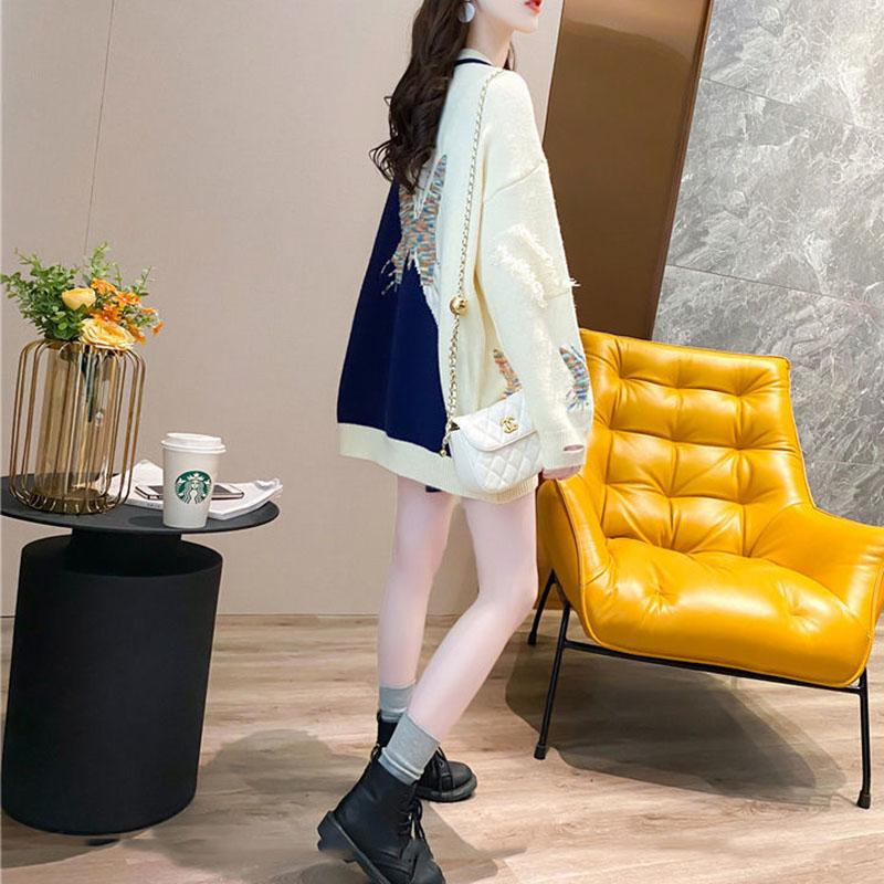Autumn and Winter Loose Round Neck Bottoming Shirt Pullover Casual Knitted Jacket Hit Color All-match Female Sweater