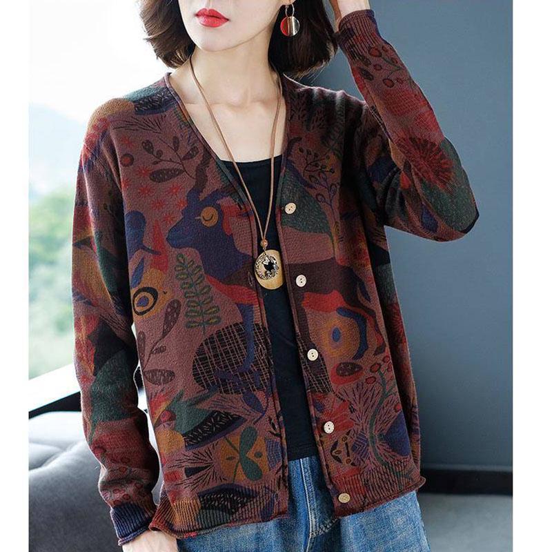 Spring and Autumn Fashion Sweater Loose Casual Top Cardigan Middle-aged Female Jacket