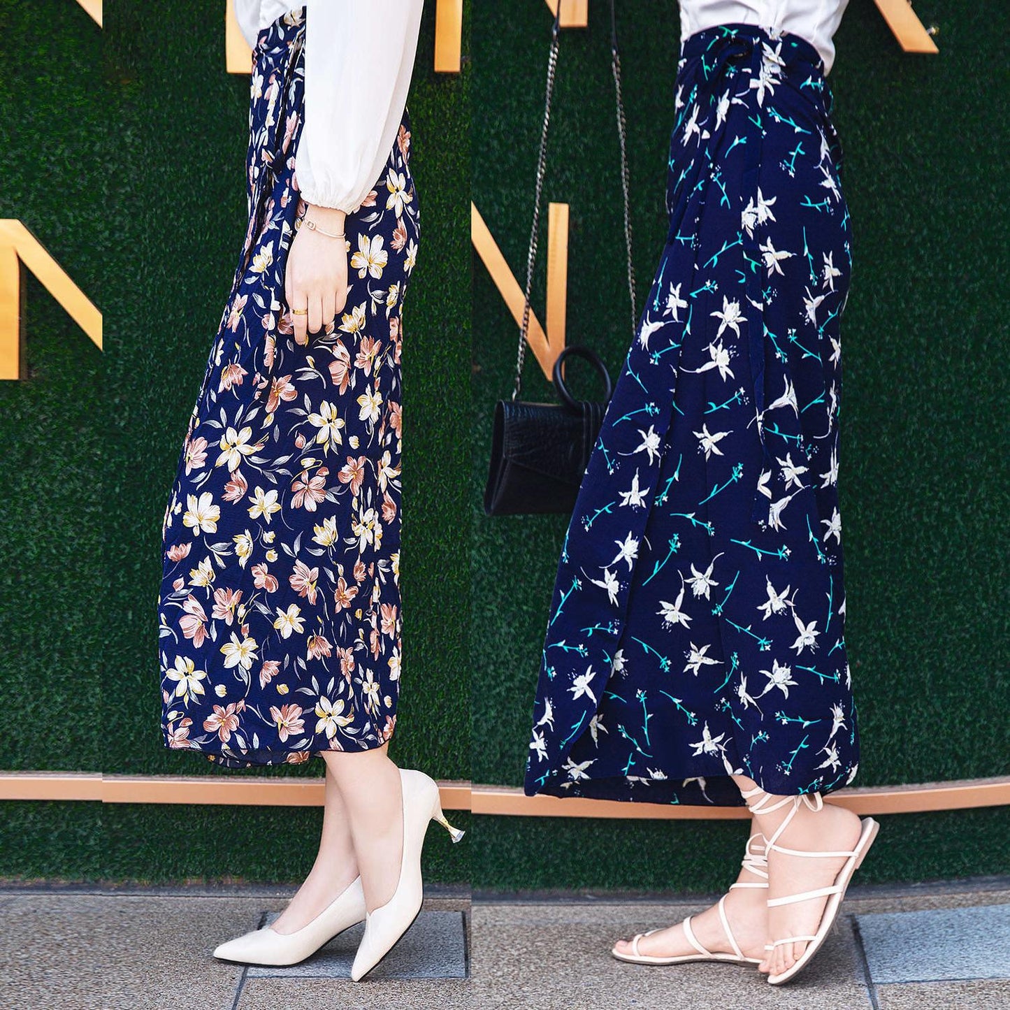 Long Floral Chiffon Casual Skirt One-piece Skirt Women Summer Chiffon Wrap Skirt Long Beach Skirt