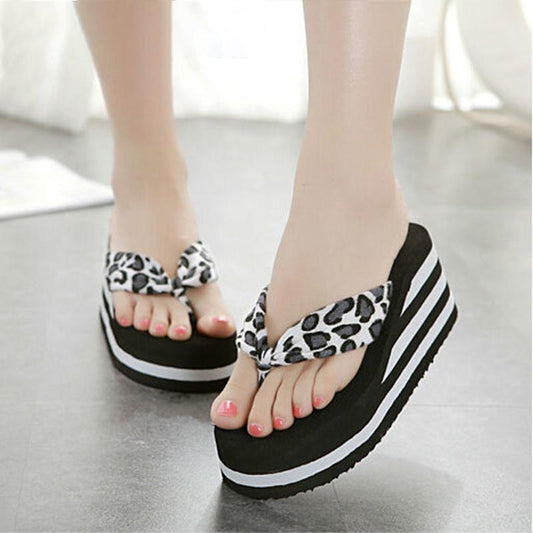 High-heeled Slippers Women Wear Non-slip Slope with Flip-flops High-heeled Platform Sandals and Slippers Beach Shoes In Summer