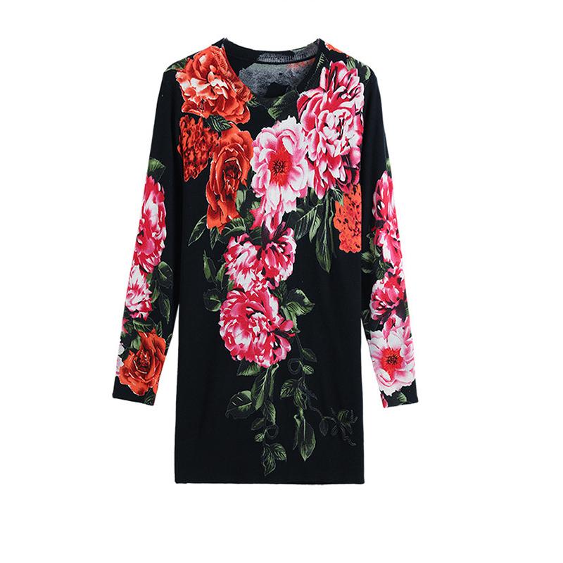 Outer Wear Mid-length Printed Sweater Autumn and Winter Ladies Pullover Sweater Dress Casual Long-sleeved Knitted Skirt