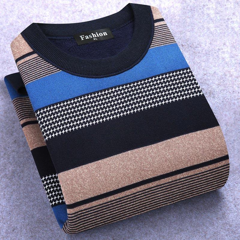 Autumn and Winter Men's Plus Velvet Padded Sweater Men's Warm Hedging Round Neck Long-sleeved Shirt Sweater Printing Casual Clothes