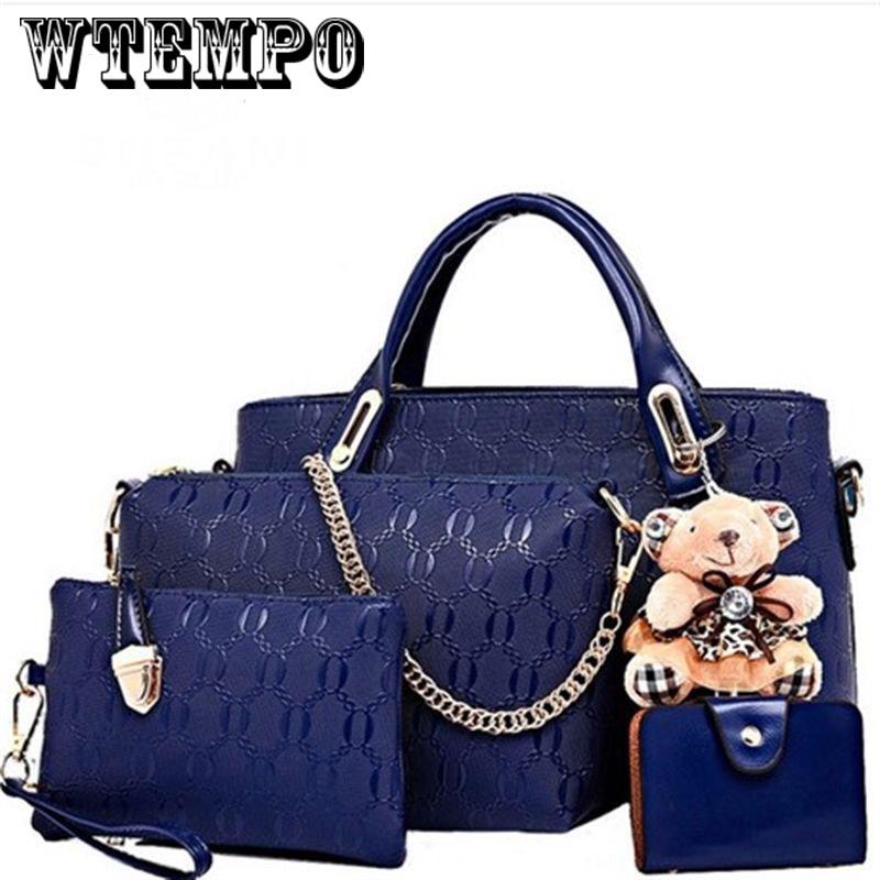 Four-piece fashion embossed handbags cartoon bear trend shoulder bag diagonal bag versatile handbag