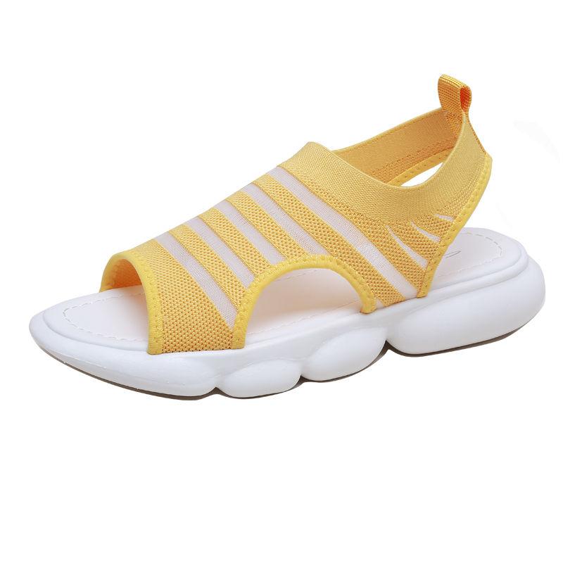 Sports Sandals Women's Summer All-match Non-slip Flat-bottomed Simple Casual Thick-soled Striped Comfortable Breathable Lightweight Sandals