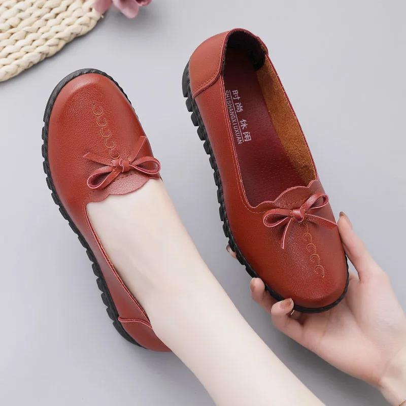 Shoes Women's Leather Shoes Non-slip Breathable Single Shoes Soft Sole Comfortable Flat Shoes Spring and Autumn Work Shoes