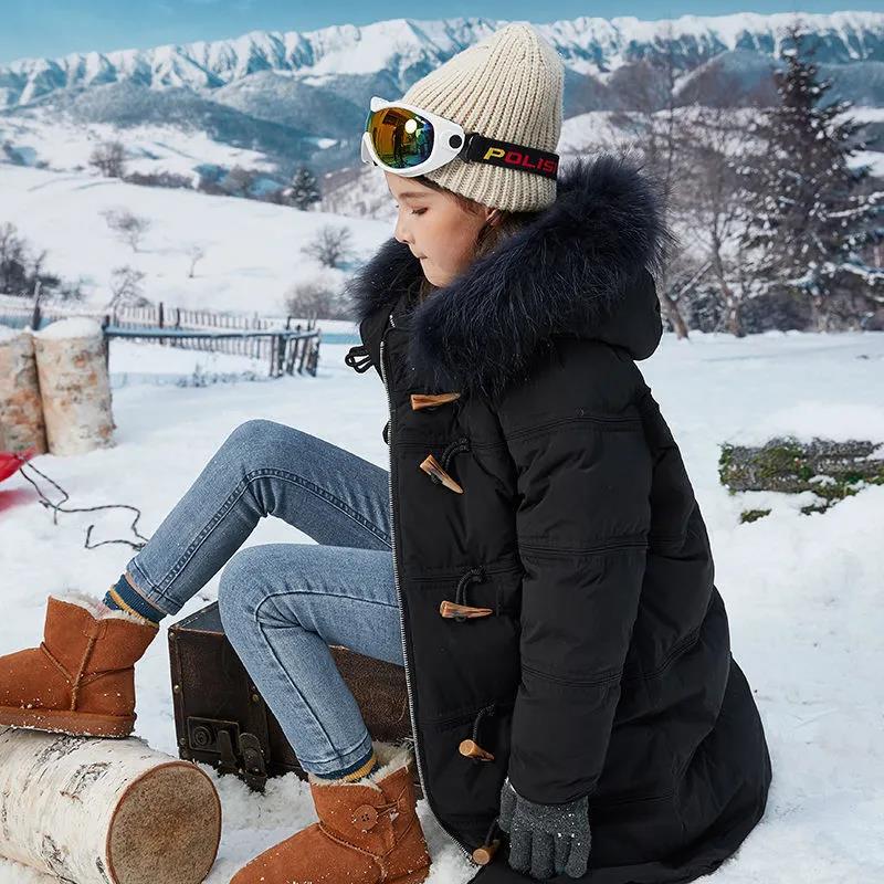 Children's White Duck Down Jacket Girl Mid-length Warm Winter Clothes Plus Fleece Padded Jacket