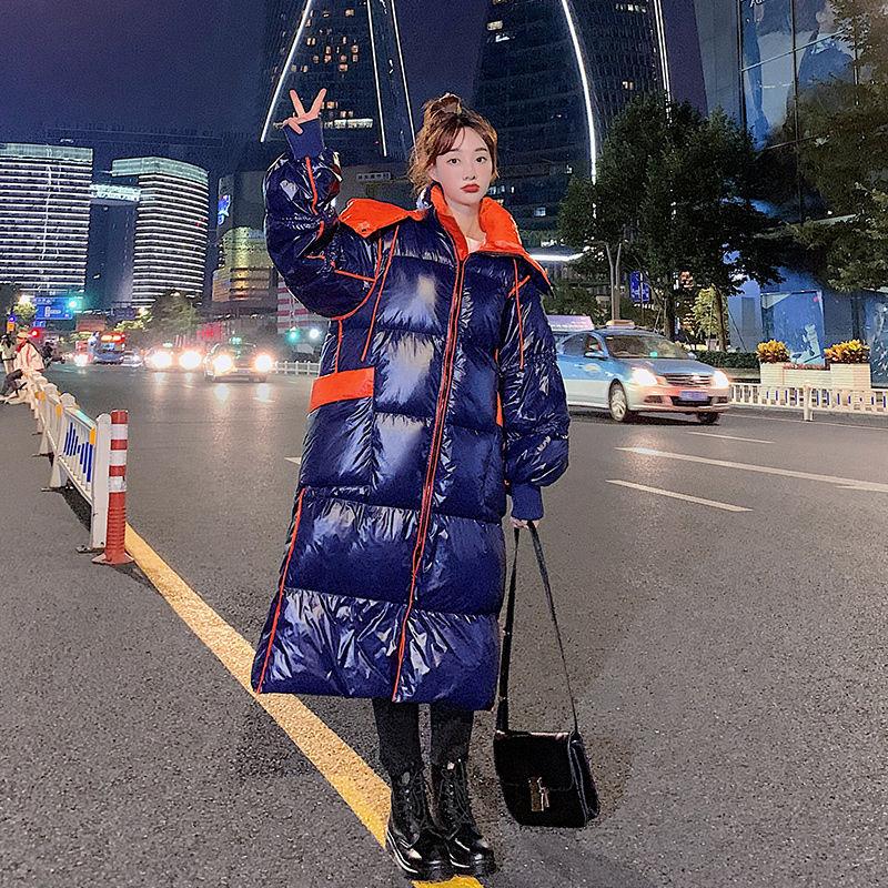Super Long Down Jacket Women Winter Bright White Duck Down Loose Bread Coat Bright Surface