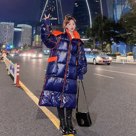 Super Long Down Jacket Women Winter Bright White Duck Down Loose Bread Coat Bright Surface