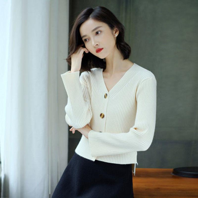 Short Knitted Jacket Spring and Autumn Korean Tops Pure Color Cardigan Youth Women's Sweater