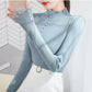 Slim All-match Knit Sweater Bottoming Top Half High Collar Lace Sleeve Button Sweater Women's Inner Wear Autumn and Winter