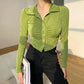 Polo Collar Long-sleeved Shirt Women's Spring and Autumn Slim Solid Color Top