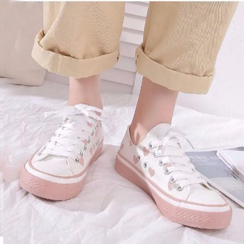 Girls Love Board Shoes Fashion White Shoes Women Korean Style Flat Student Canvas Shoes Women