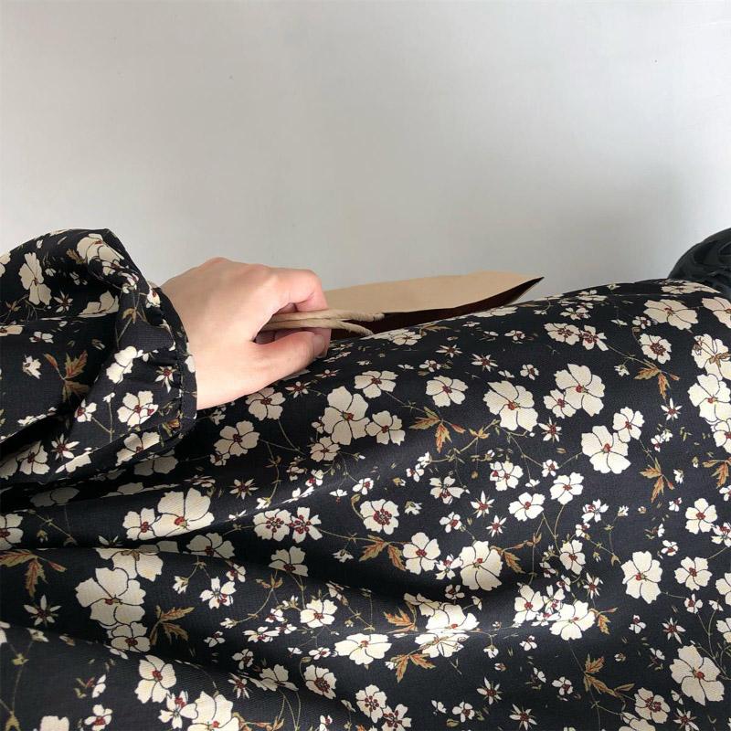 French Temperament Retro V-neck Floral Skirt Female Spring Summer Waist Thinner Over The Knee Chiffon Dress