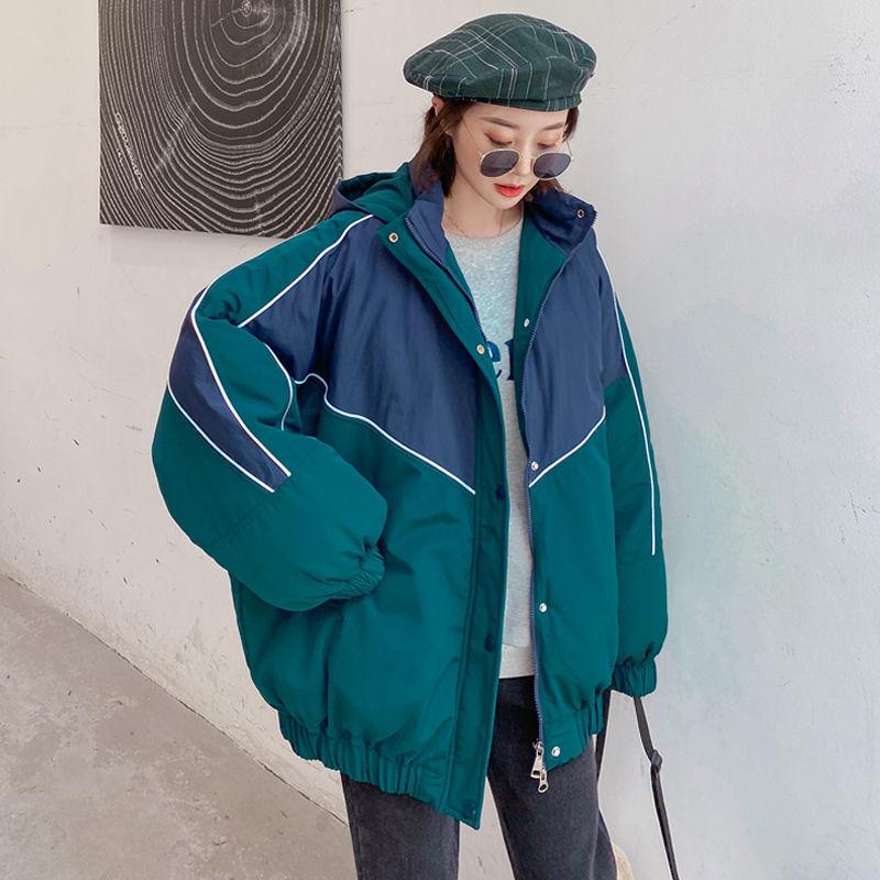 Winter Color Matching Cotton Clothes Oversize Women's Trendy Bread Clothes Korean Style Loose Ins Hong Kong Style Jacket Students