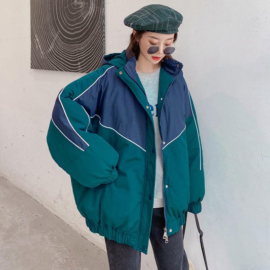 Winter Color Matching Cotton Clothes Oversize Women's Trendy Bread Clothes Korean Style Loose Ins Hong Kong Style Jacket Students