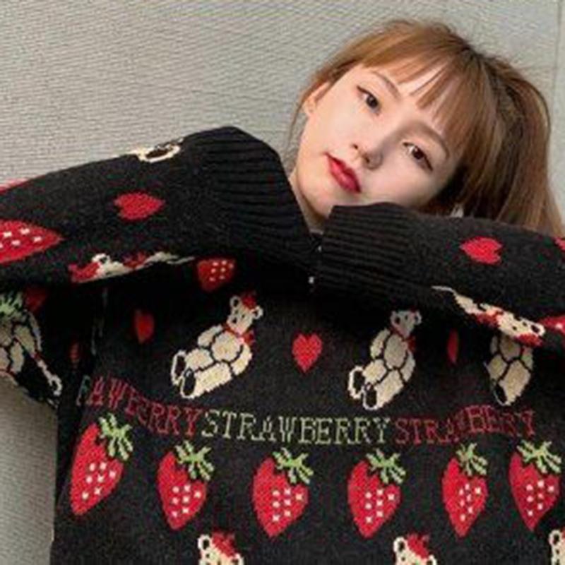 Women Fashion Sweater Casual Knitting Sweater Jacquard Round Neck Pullovers Loose Casual Long Sleeve Sweater Autumn Winter