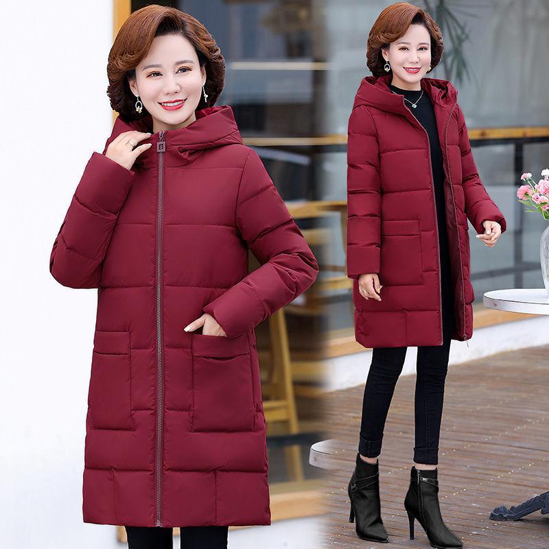 Women Autumn Winter Midi Hooded Big Pocket Windproof Coat Puffer Jacket Cotton Padded Parkas Warm Outwear
