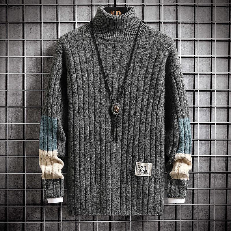 Winter Men's Fleece Sweater Bottoming Shirt Thickened Knitted Sweater Turtleneck Warm Sweater