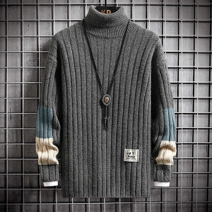 Winter Men's Fleece Sweater Bottoming Shirt Thickened Knitted Sweater Turtleneck Warm Sweater