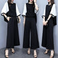 Women's Spring and Summer Two-piece Trousers Stitching Loose Round Neck Blouse Wide-leg Pants Casual Suit Plus Size Women's Clothing