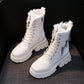 Women Winter Shoes Ankle Boots Leather Warm Plush Snow Boots Female Shoes Woman Chunky Platform Booties White Black