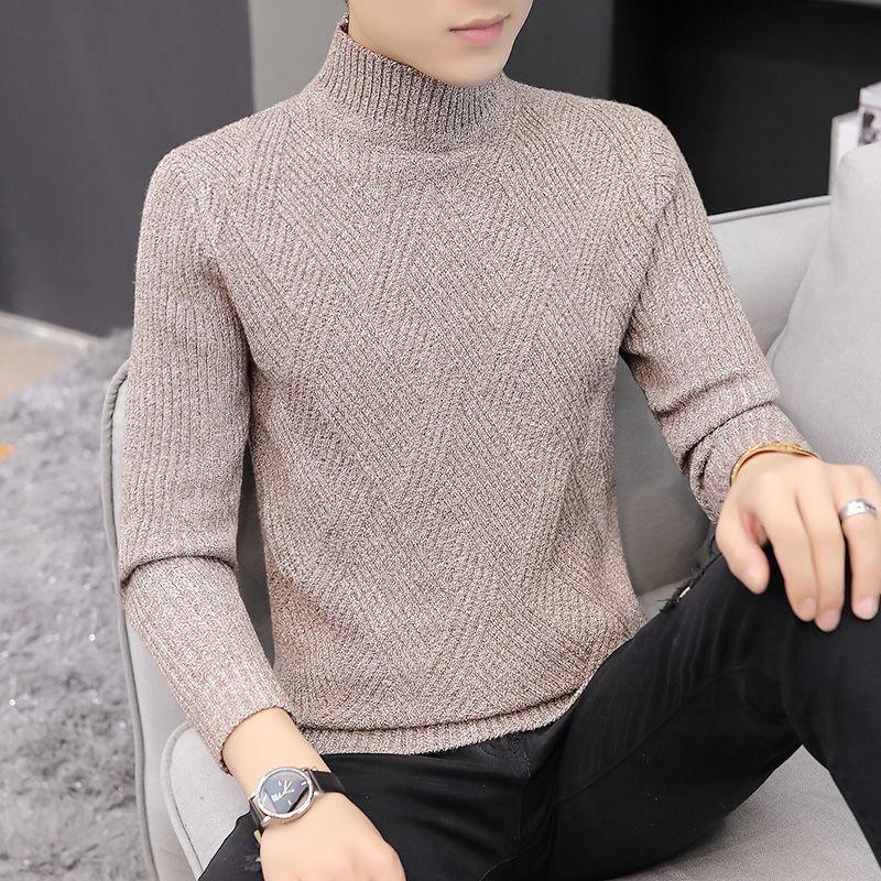 Autumn and Winter Diamond Plaid Men's Sweater Solid Color Low-neck Warm Top All-match Knitted Jacket