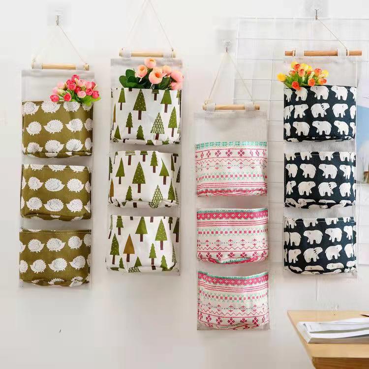 Wall-mounted 3-pocket Storage Hanging Bag Large Dormitory Mobile Phone Hanging Storage Organizer Bedroom Debris Storage Bag Snack Storage Bag