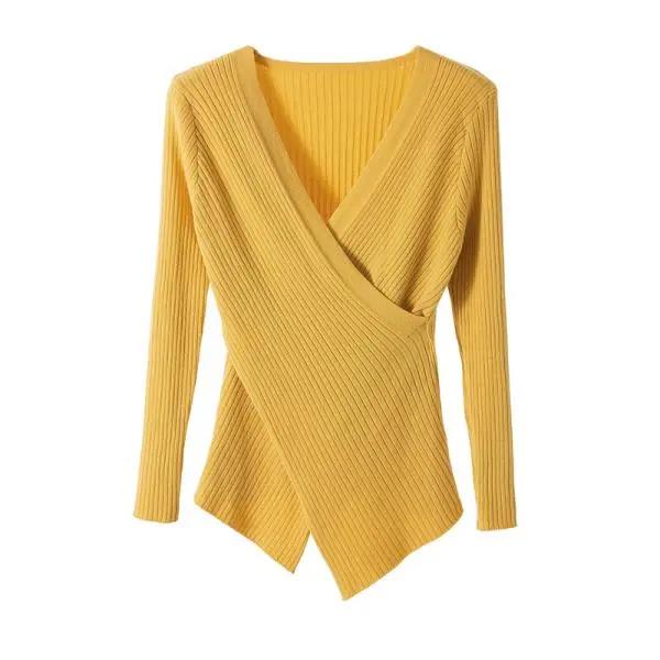 2021 Long-sleeved Cross V-neck Bottoming Shirt Women Autumn and Winter Knit Sweater
