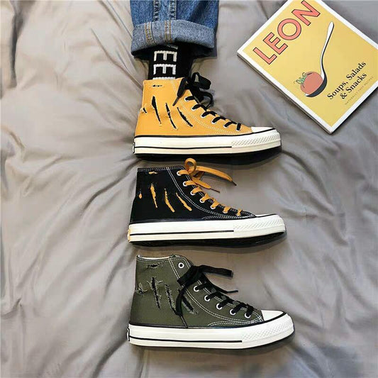 Canvas shoes men's high-top sneakers Korean casual wild tide shoes small dirty orange mid-top shoes