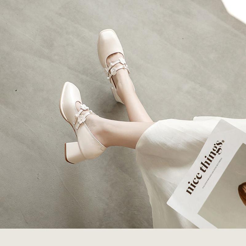 French Girl Single Shoes Small High Heels Thick Heels Retro  Gentle Mid-heel All-match