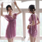 Plus Size Women's Sexy Mesh Nightdress Summer Transparent See-through Lace Suspenders Short-sleeves Two-wear Sexy Nightdress
