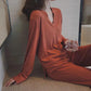 Women's Long Sleeves Pajamas Set Sexy Stripes Kiss-skin V-neck Thin Modal Cotton Elastic Pajama Set Outer Wear Solid Color Home Wear