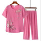 WTEMPO Middle-aged Women's Plus Size 2pcs Suit  Spring and Summer Short Sleeve Loose Casual Two-piece Set