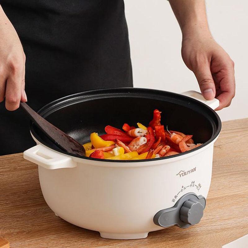 1000W Stainless Steel Electric Heat Pot Wok Non-stick Pot Porridge Pot with Steamer for Family 26cm