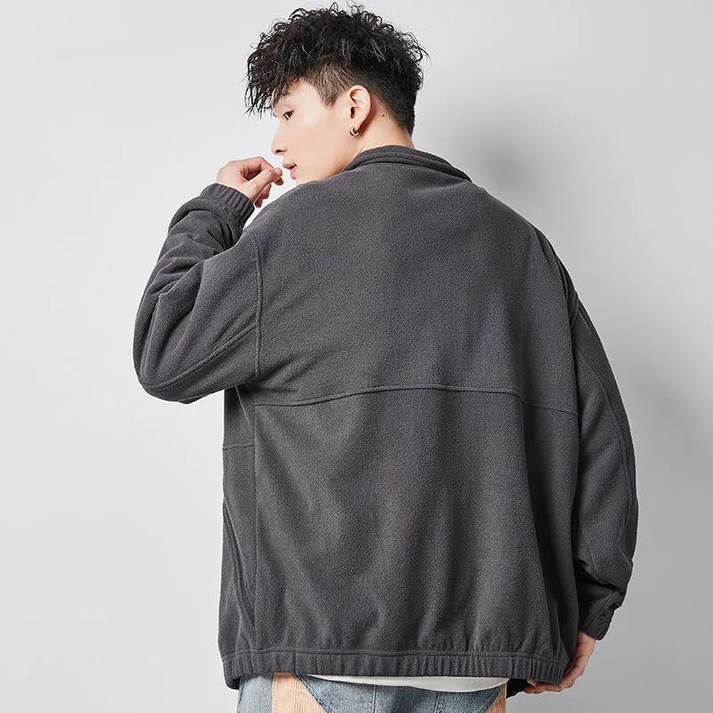 Polar Fleece Jacket Men's Lapel Versatile Cardigan Fleece Sweater Men's Warm Short Long Sleeve Zipper Jacket Comfortable and Breathable