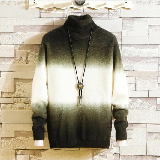 Color Change In Autumn Men's Turtleneck Sweater Men's Slim Plus Velvet Thick Sweatershirts