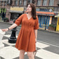 Solid Color Large Size L-XXXXXL Women's Summer Dress Short Sleeve V-Neck Above Knee