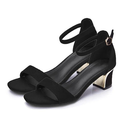 Women's Mid-heel Sandals Real Cowhide Thick-heeled Sandals Buckle Women's Shoes Casual Work Sandals Beach Shoes Business Women's Shoes