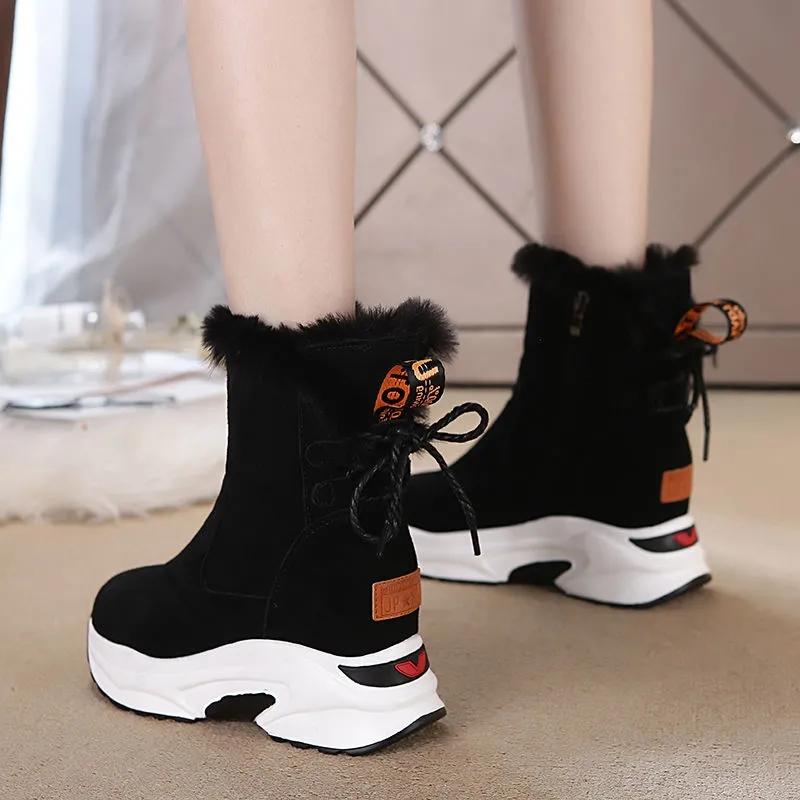Inner Heightening Snow Boots Women Winter Cold-resistant Plus Cashmere Casual Short Boots Warm Thick-soled Cotton Shoes