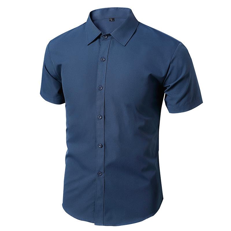Men Business Shirts Casual Tees Summer Short Sleeves T-shirt Stretch Cardigan Button Down Undies Male Clothing Solid Color Top