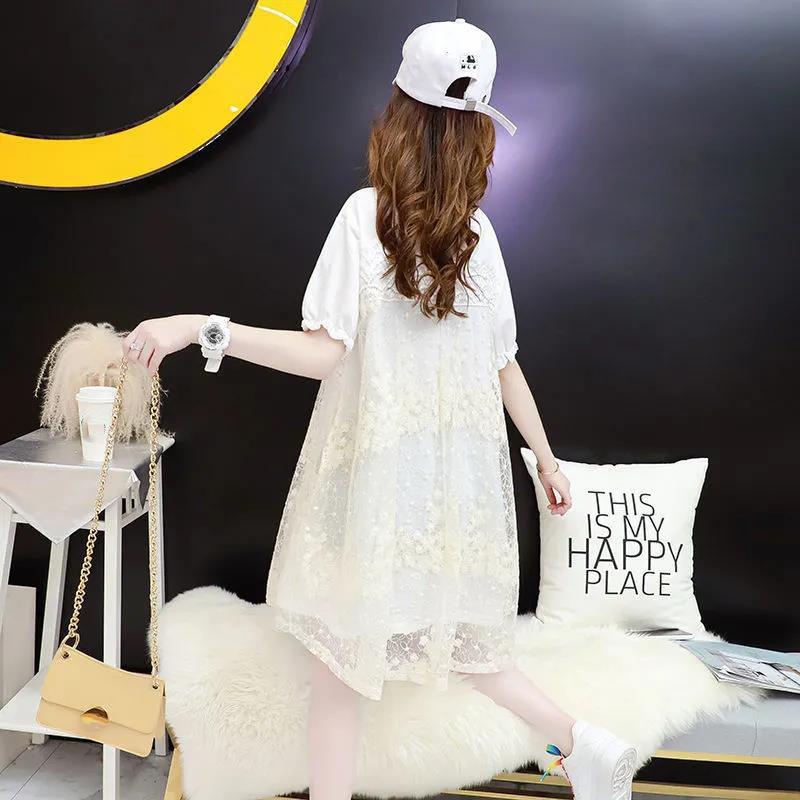 S-XXXL Lace Women's Summer Dress Short Sleeve Round Neck Daily Wear Office Dating Party
