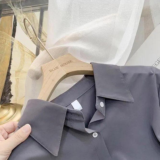 S-3XL Women's Large Size Morandi Long-sleeved Solid Color Shirt Female Spring and Autumn Loose Casual Shirt All-match Tops